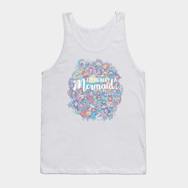 Colorful mermaid vector doodle pattern Tank Top by SPIRIMAL